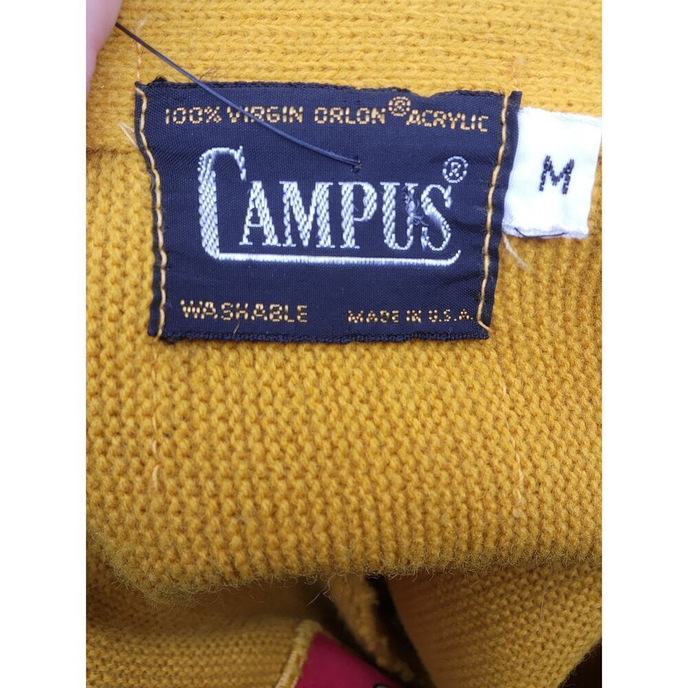 50 60 Rare Vtg Campus Yellow Preppy Retro School Disney Sweater Donald Duck Sz M - Picture 7 of 9